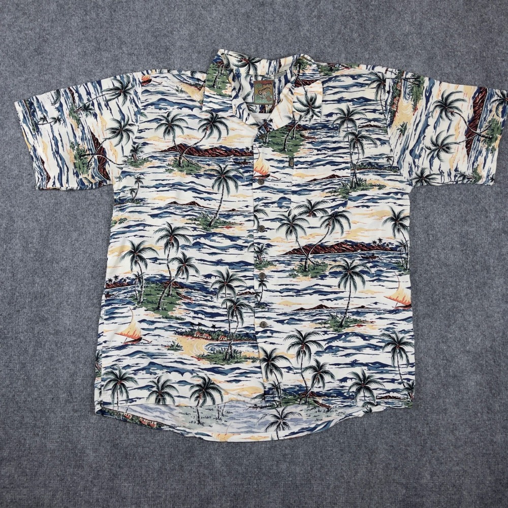 Vtg Pineapple Connection Hawaiian Shirt Mens XL Multi Tropical Island Palm Rayon
